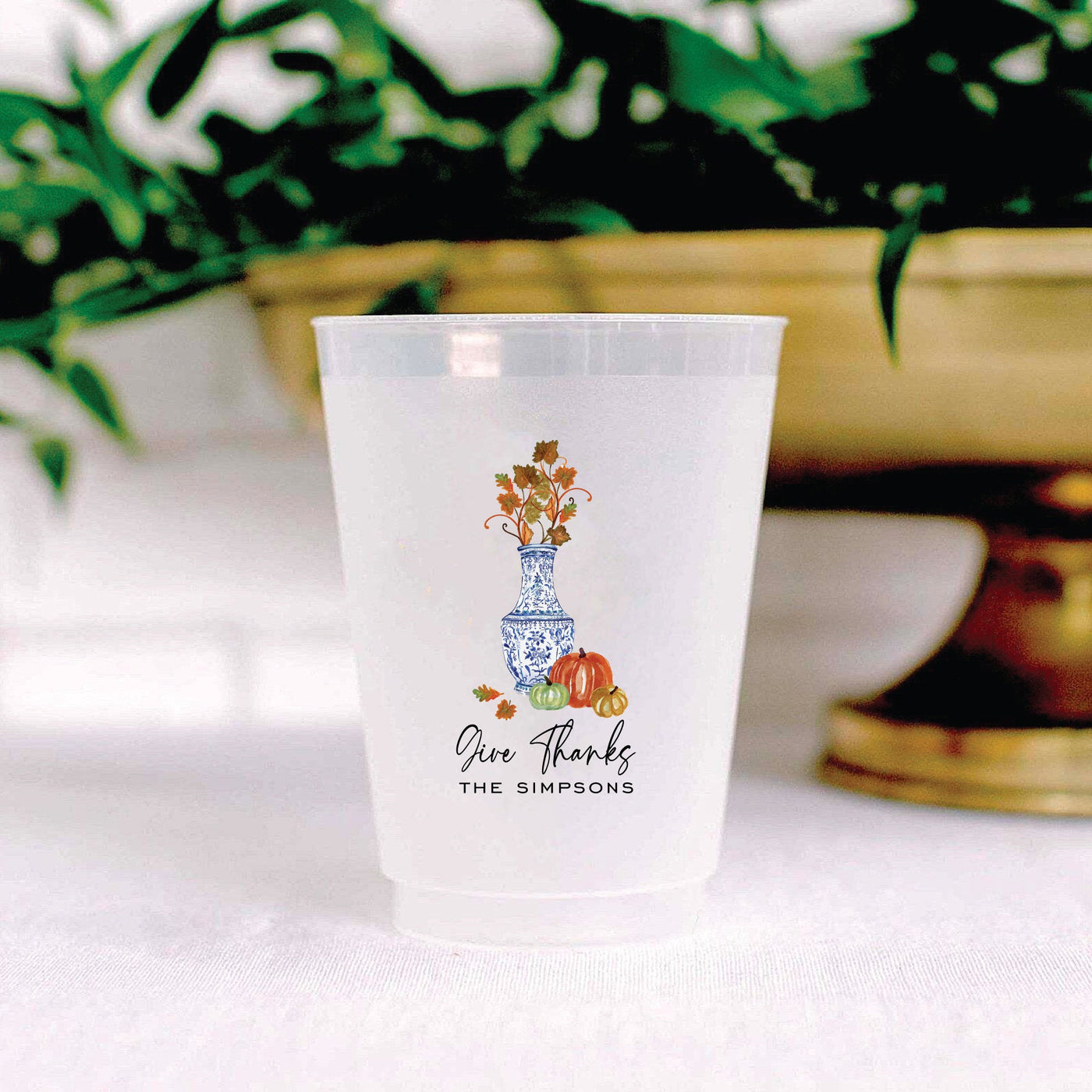 Thanksgiving Ginger Jar Give Thanks Custom 16oz Full Color Printed Shatterproof Frosted Cups