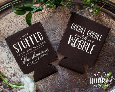 Gobble Gobble Watch Me Wobble Personalized Family Thanksgiving Neoprene Can Coolers