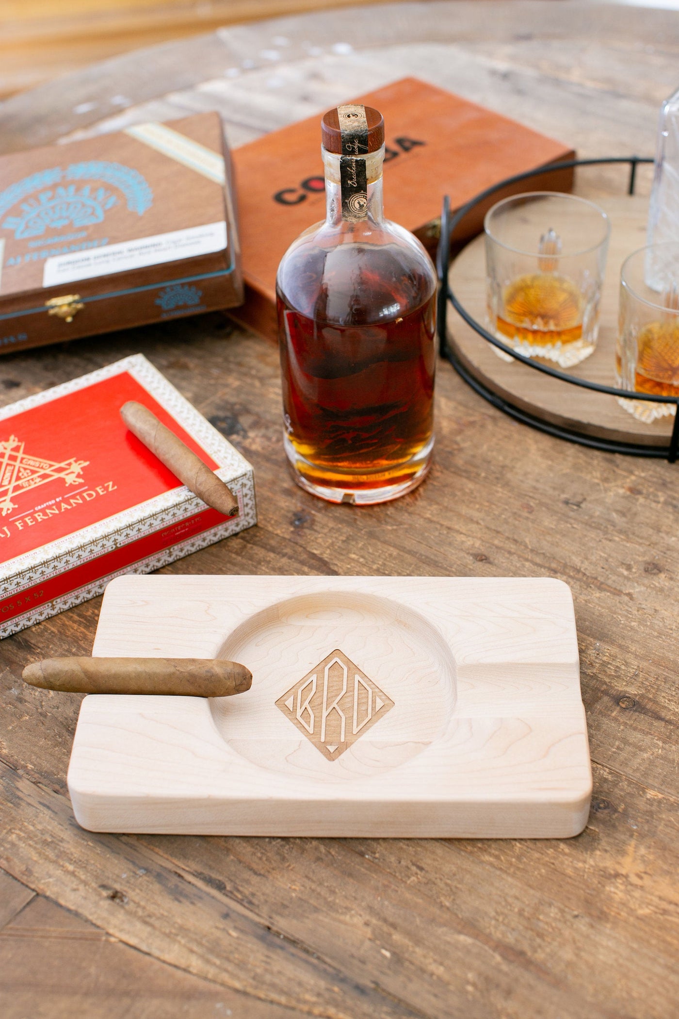 Engraved Double Cigar Ashtray