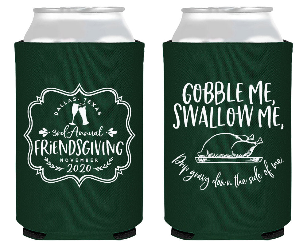 Gobble Me Swallow Custom Friendsgiving Party Favors Personalized Can Cooler