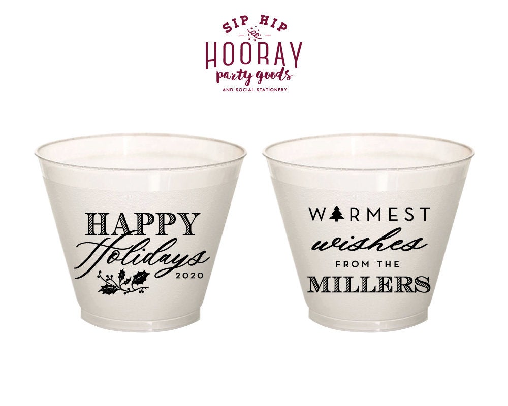 Happy Holidays Warmest Wishes Family Christmas Party 9oz Reusable Frosted Wine Cups