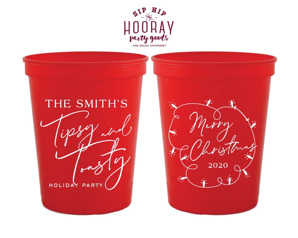 Merry Christmas, Personalized Holiday Party Cups, Tipsy And Toasty, Custom Reusable 16oz Stadium Cups, Xmas Wedding Favors, Unique Gifts