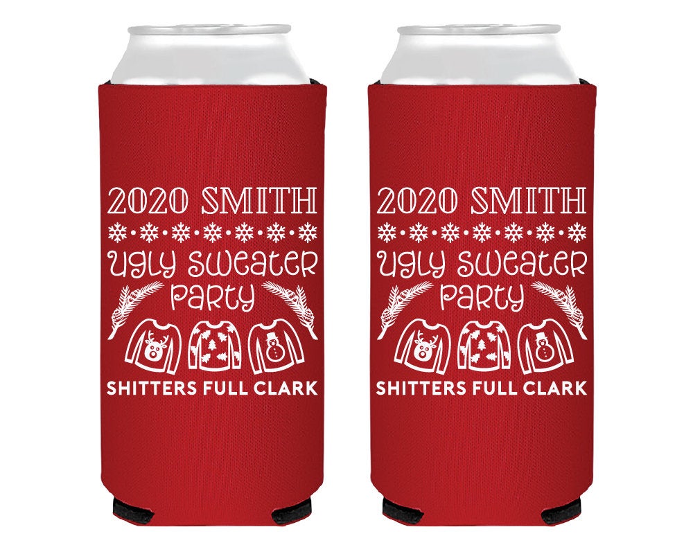 Ugly Sweater Party Foam Slim Can Cooler Design