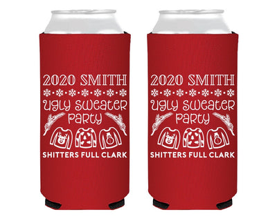 Ugly Sweater Party Foam Slim Can Cooler Design