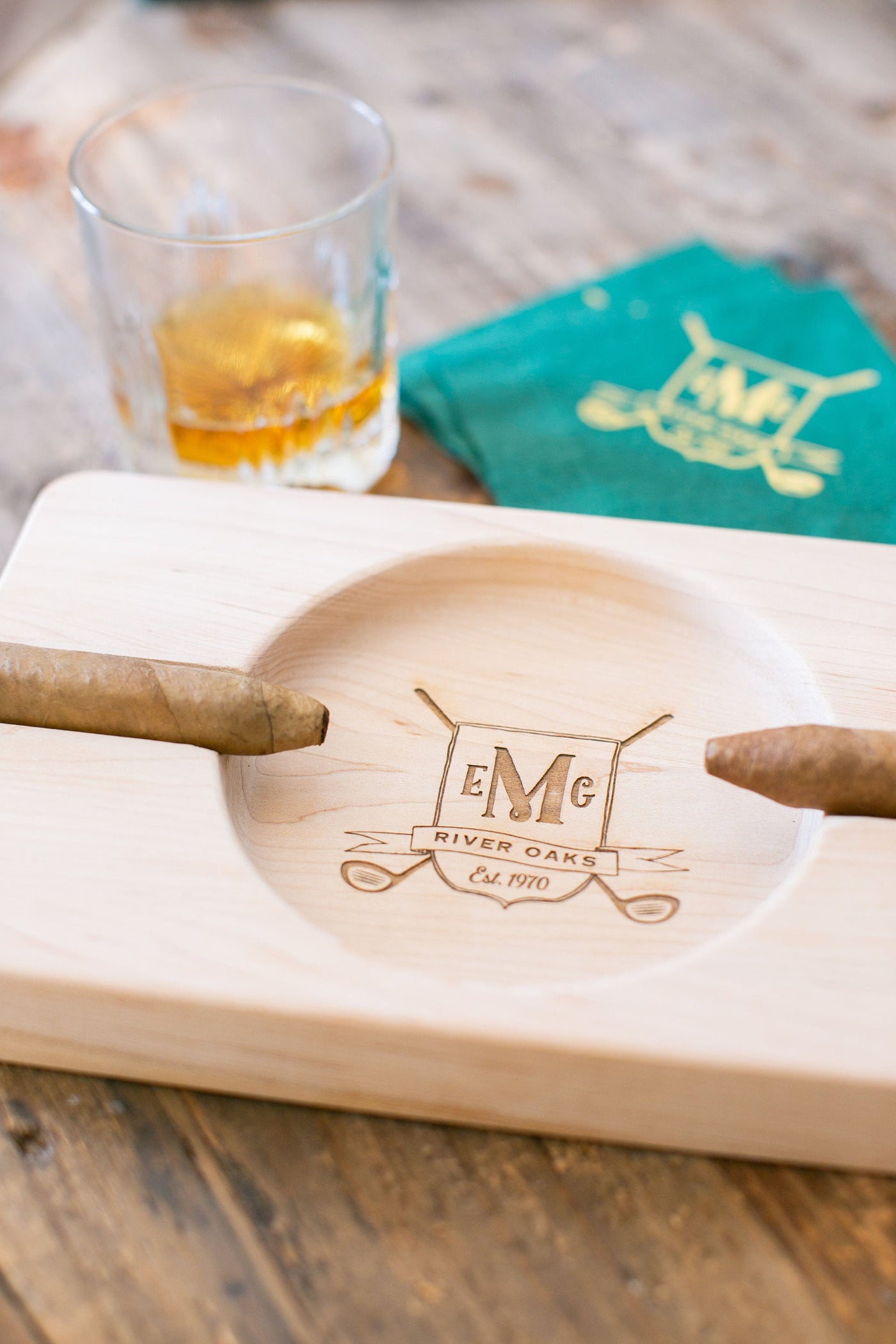 Engraved Double Cigar Ashtray