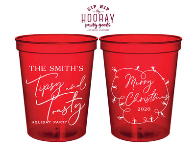Merry Christmas, Personalized Holiday Party Cups, Tipsy And Toasty, Custom Reusable 16oz Stadium Cups, Xmas Wedding Favors, Unique Gifts
