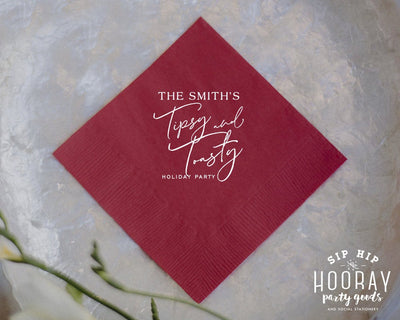 Tipsy and Toasty Holiday Party Cocktail Napkins 5"x5" Beverage Napkin