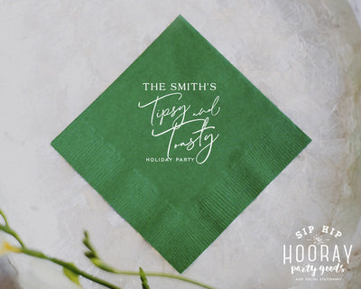 Tipsy and Toasty Holiday Party Cocktail Napkins 5"x5" Beverage Napkin