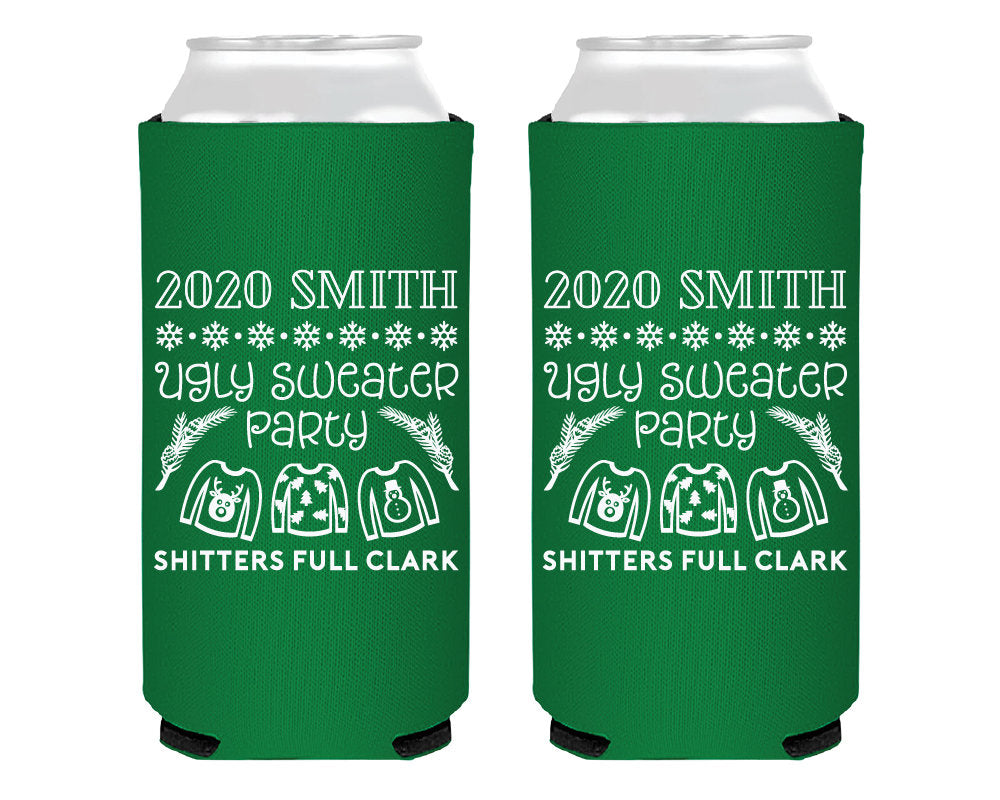 Ugly Sweater Party Foam Slim Can Cooler Design