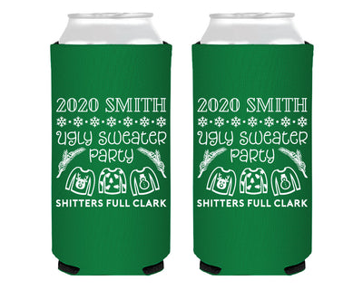 Ugly Sweater Party Foam Slim Can Cooler Design