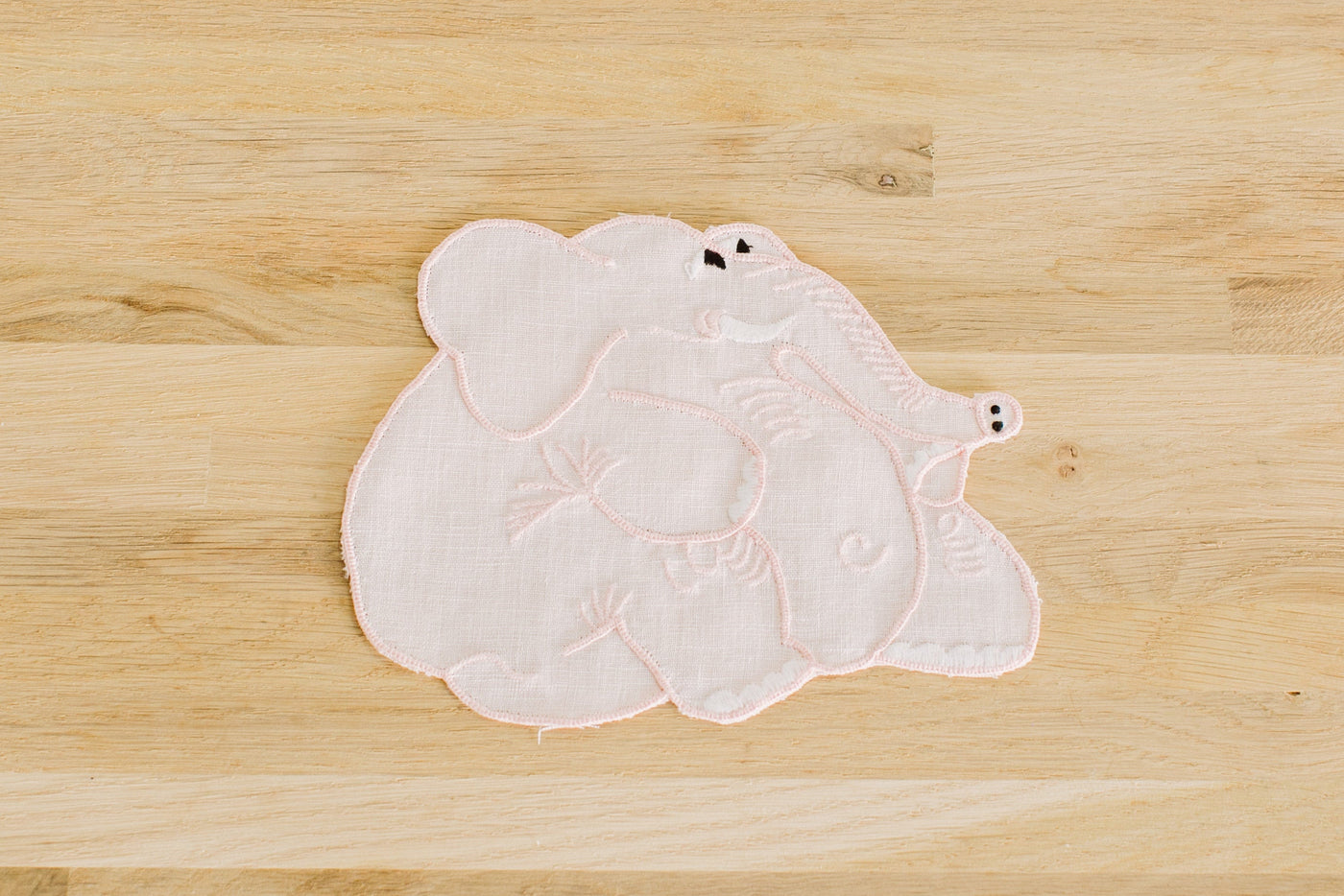 Elephant Embroidered Cocktail Napkins, 100% Linen