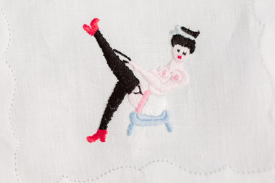 French Girls Embroidered Linen Cocktail Napkins