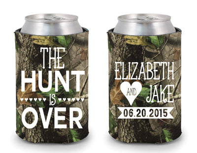 Rustic Wedding The Hunt is Over Camo Can Cooler Design