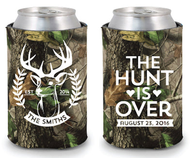 The Hunt is Over Camo Wedding Can Coolers