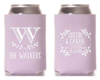 Custom Floral Monogram Wedding Can Coolers #1055