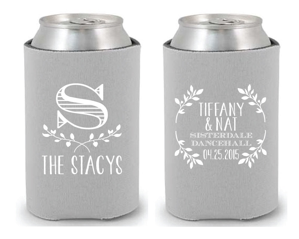 Custom Floral Monogram Wedding Can Coolers #1055