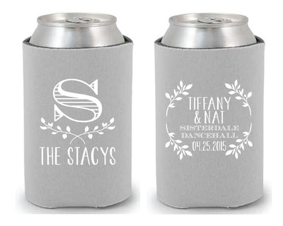 Custom Floral Monogram Wedding Can Coolers #1055
