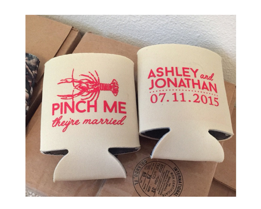 Pinch Me I Think They Are In Love Crawfish Wedding Can Coolers Coastal Reception Crawdads 1686