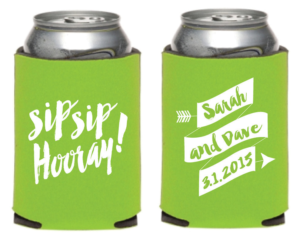 Sip Sip Hooray Wedding Can Coolers Design #1096