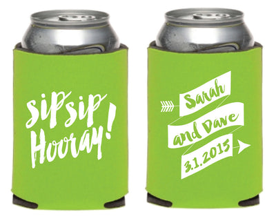 Sip Sip Hooray Wedding Can Coolers Design #1096