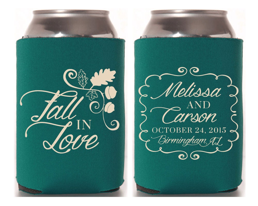 Fall In Love | Whimsical Fall Wedding Can Cooler #1030