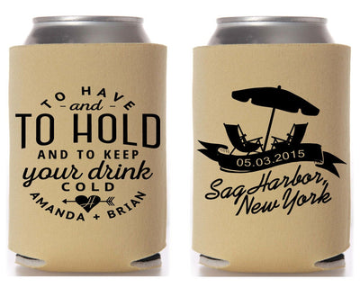 To Have And To Hold Beach Wedding Can Cooler Design #1427