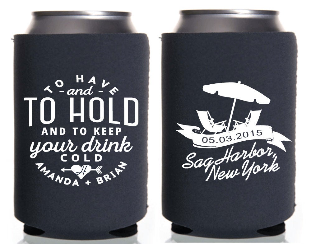To Have And To Hold Beach Wedding Can Cooler Design #1427