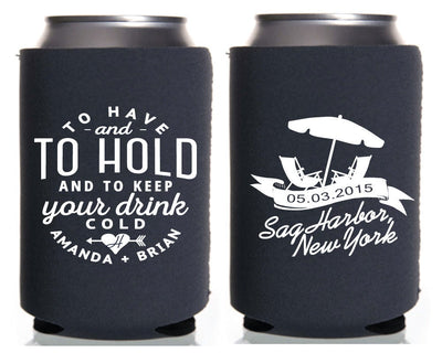 To Have And To Hold Beach Wedding Can Cooler Design #1427