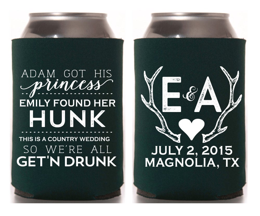 Princess and Hunk Camo Wedding Can Coolers Design #1501
