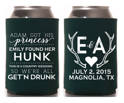 Princess and Hunk Camo Wedding Can Coolers Design #1501