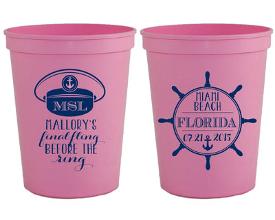 Nautical Monogrammed Bachelorette Stadium Cups, #1004