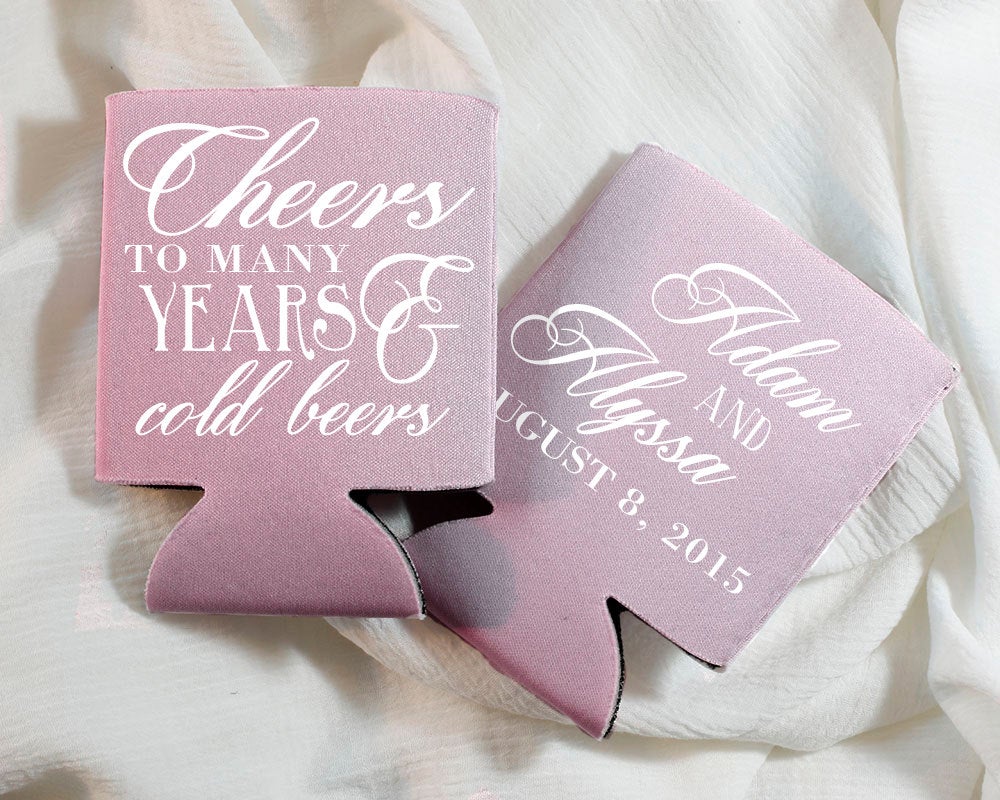 Cheers to Many Years Wedding Can Coolers