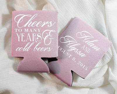 Cheers to Many Years Wedding Can Coolers