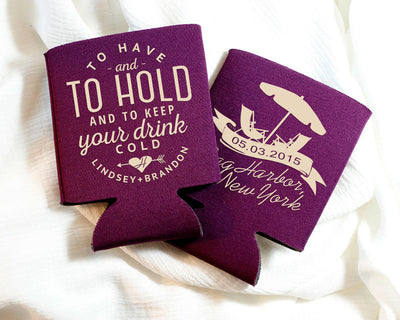 To Have And To Hold Beach Wedding Can Cooler Design #1427