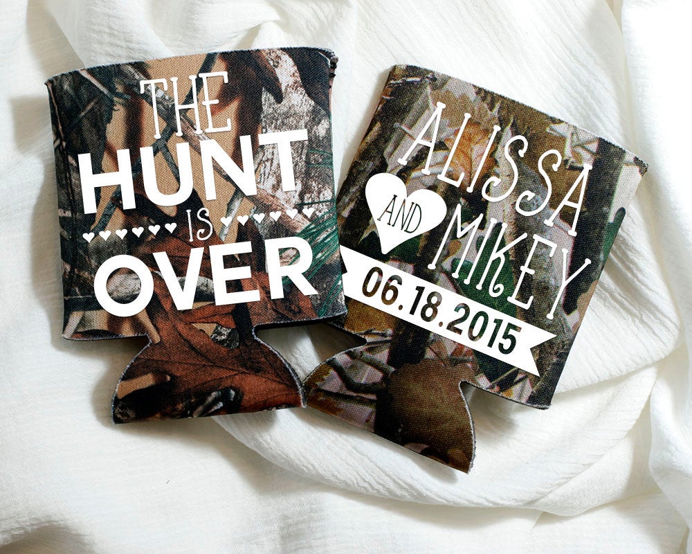 The Hunt is Over Rustic Wedding Can Coolers