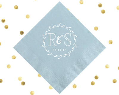 Simple Wreath Monogram Cocktail Napkin Design #1322
