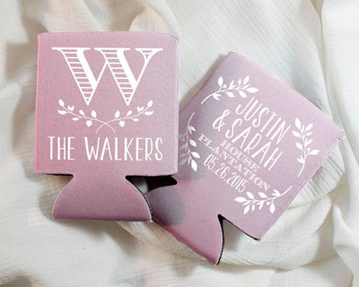 Floral Monogram Wedding Can Coolers #1055