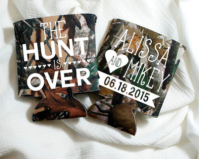 Rustic Wedding The Hunt is Over Camo Can Cooler Design