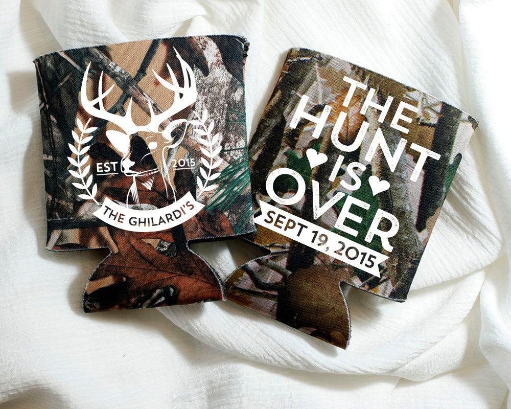 The Hunt is Over Camo Wedding Can Coolers