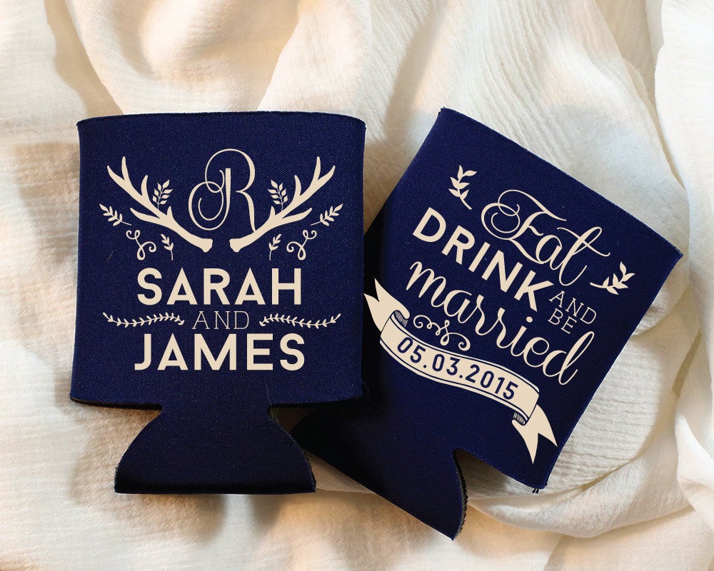 Eat Drink and Be Married Rustic Can Coolers #1028
