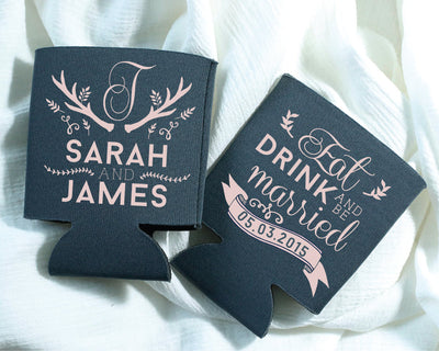 Eat Drink and Be Married Rustic Can Coolers #1028