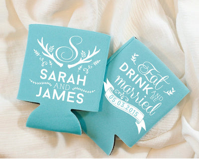 Eat Drink and Be Married Rustic Can Coolers #1028