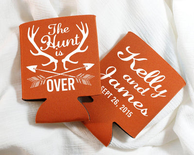 The Hunt is Over Rustic Wedding Can Coolers