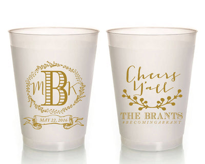 Cheers Ya'll Initials Wedding Frosted Cups #1024