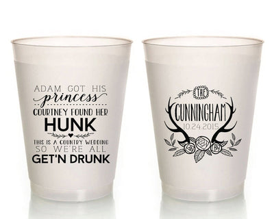 Princess and Hunk Country Wedding Frosted Cups  #1133