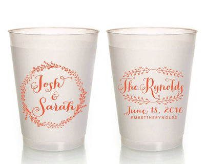 Rustic Wreath Wedding Frosted Cup Design #1081