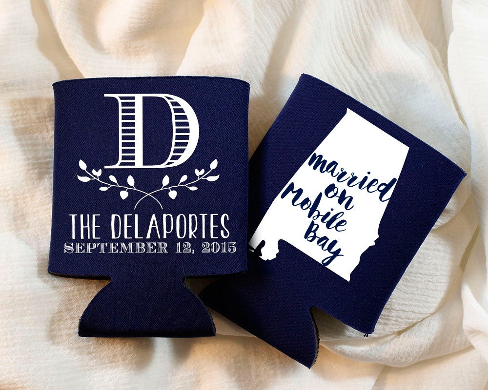Monogrammed State Wedding Can Coolers #1199