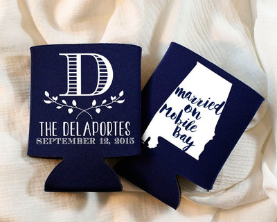 Monogrammed State Wedding Can Coolers #1199
