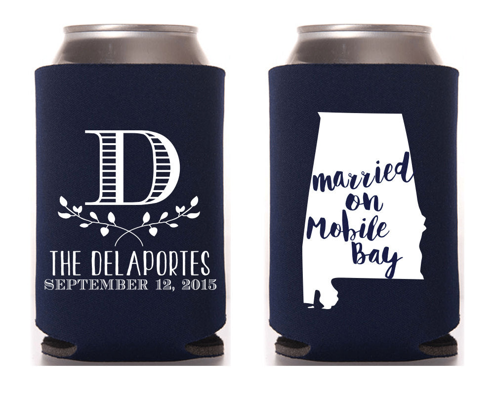 Monogrammed State Wedding Can Coolers #1199