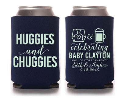 Huggies and Chuggies Baby Shower Can Coolers Design #1195